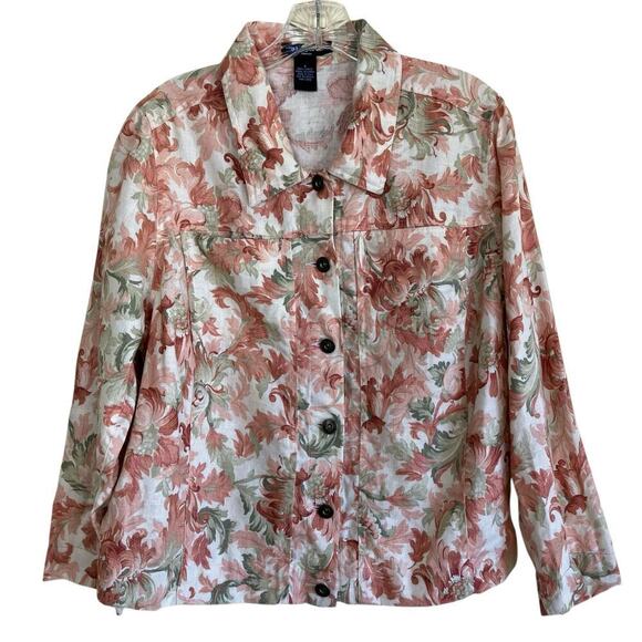 Saint Tropez West Vintage 90s Tapestry Print Trucker Jacket 100% Linen Sz L/XL - Picture 1 of 16